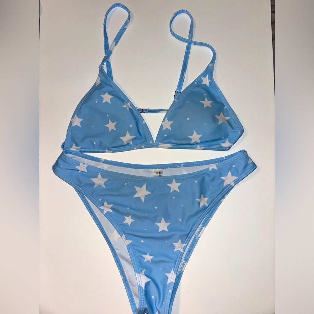 blue & white star bikini set size L